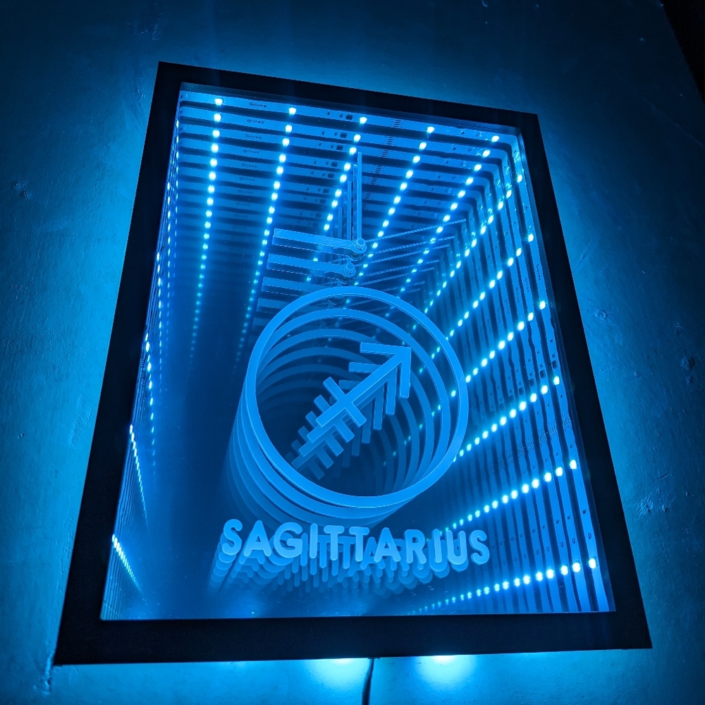 Sagittarius Zodiac LED Infinity Mirror Wall Clock Modern Birth Sign Astrology
